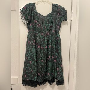 DollsKill; Floral black and green mini dress with ruffle sleeves 2X XXL
